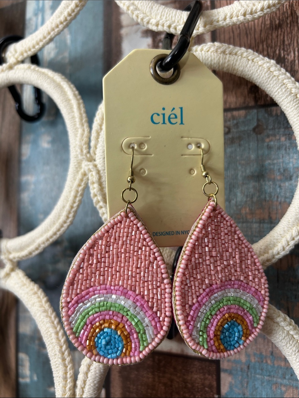 Pink Beaded Rainbow Teardrop Earrings